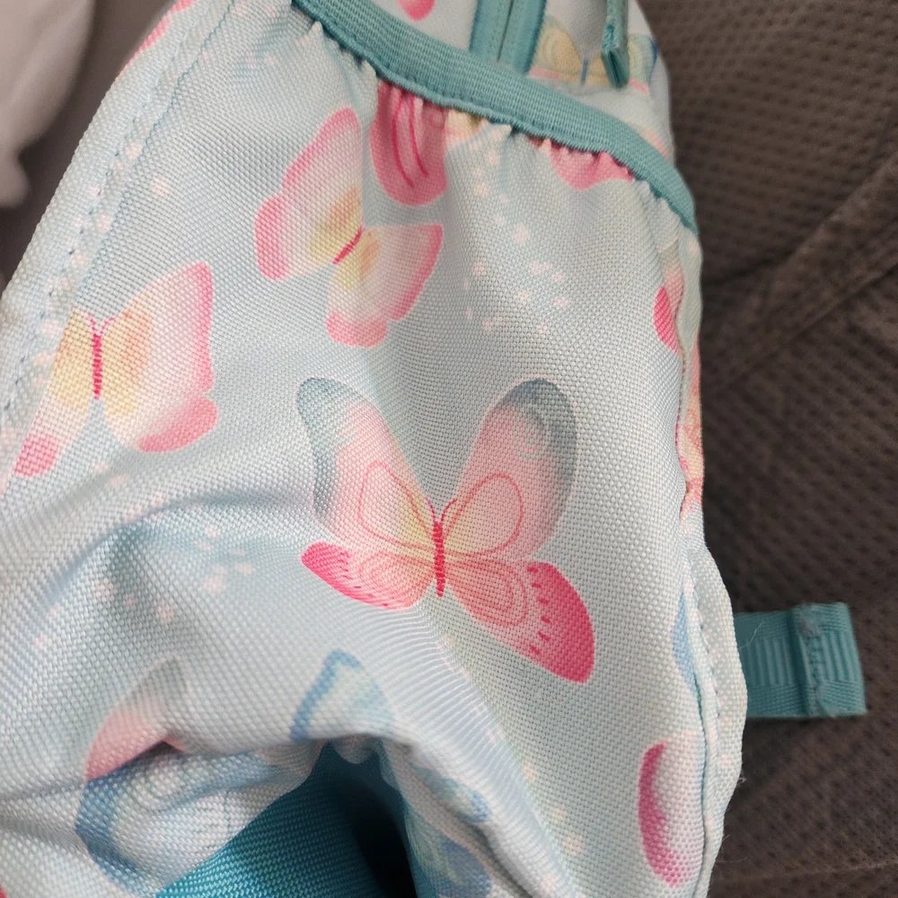 Pottery Barn Kids Blue and Pink Backpack with Butterfly Design